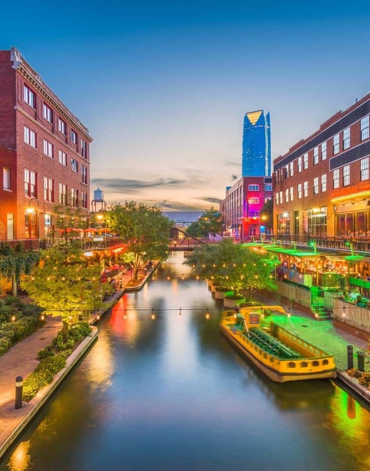 Bricktown in Oklahoma City at Dusk